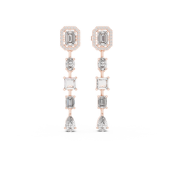 925 Sterling Silver Earrings Multi-Shape Diamond Linear Drop or Mixed Cut Diamond Dangle Earrings.