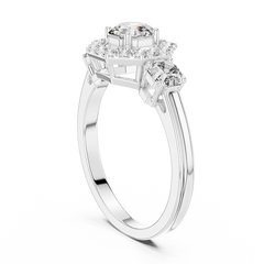 Three-Stone Halo Octagonal Silver Ring