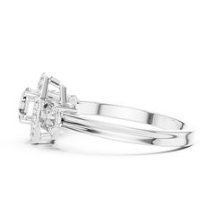 Three-Stone Halo Octagonal Silver Ring