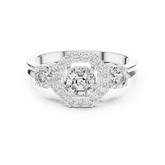 Three-Stone Halo Octagonal Silver Ring