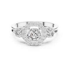 Three-Stone Halo Octagonal Silver Ring