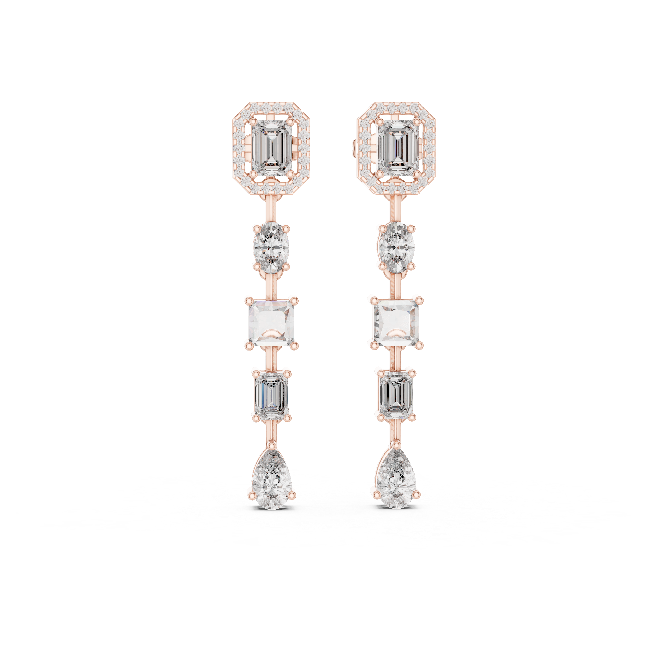 925 Sterling Silver Earrings Multi-Shape Diamond Linear Drop or Mixed Cut Diamond Dangle Earrings.