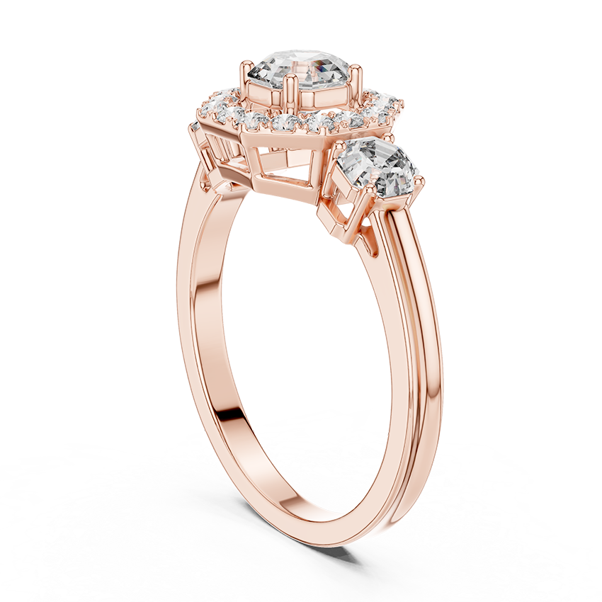Three-Stone Halo Octagonal Silver Ring
