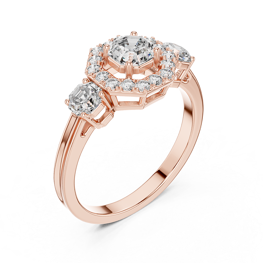 Three-Stone Halo Octagonal Silver Ring