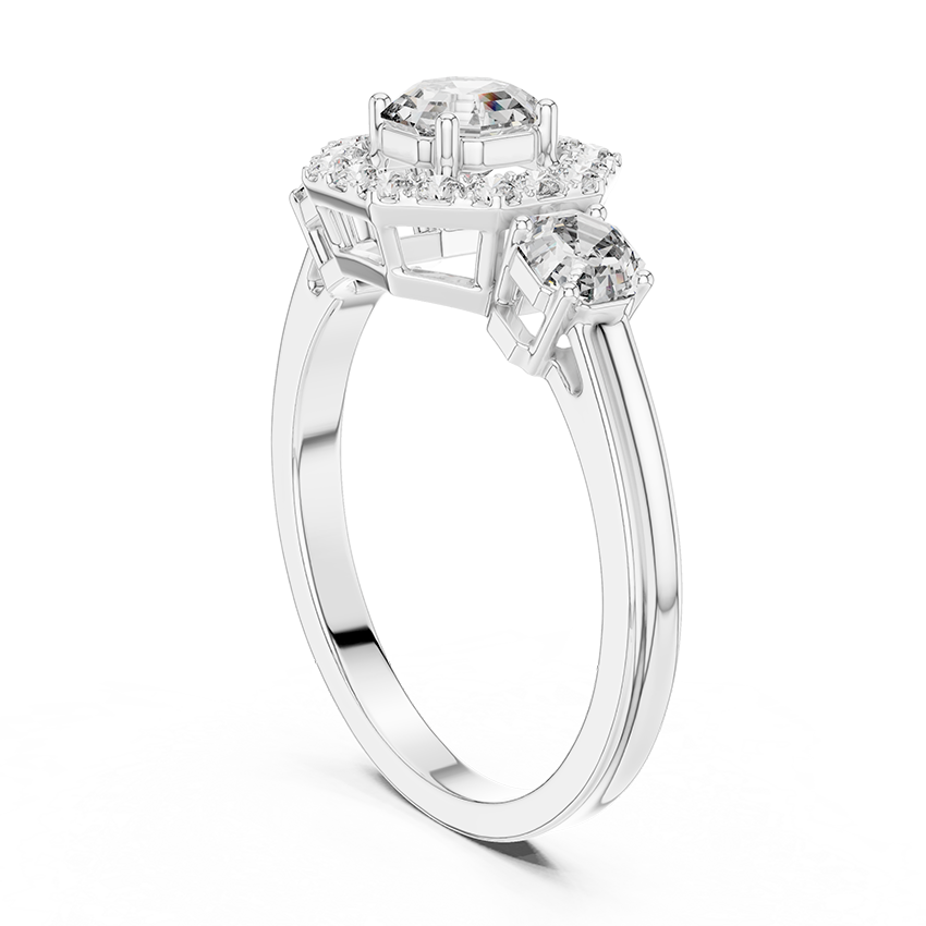 Three-Stone Halo Octagonal Silver Ring
