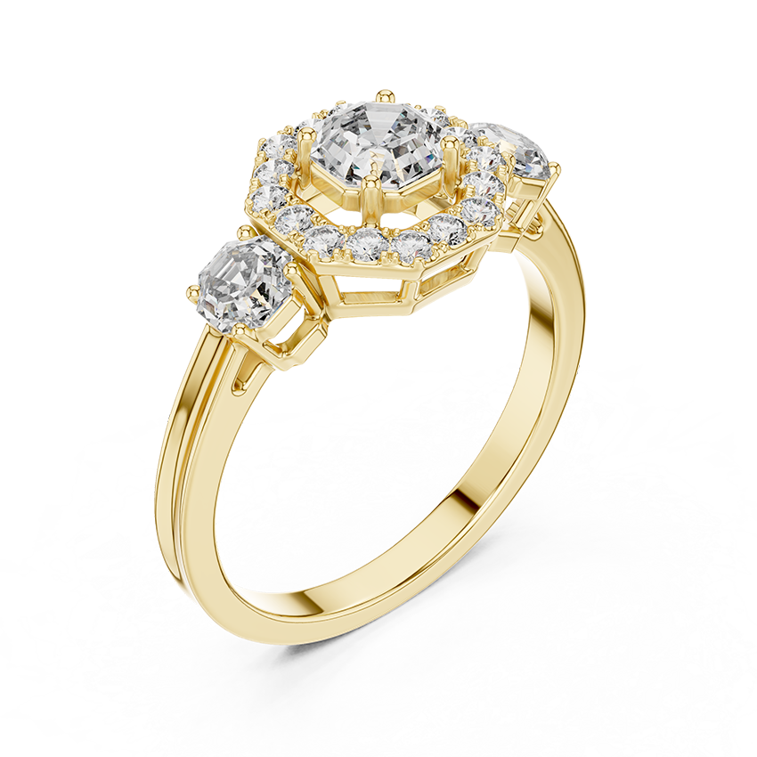 Three-Stone Halo Octagonal Silver Ring