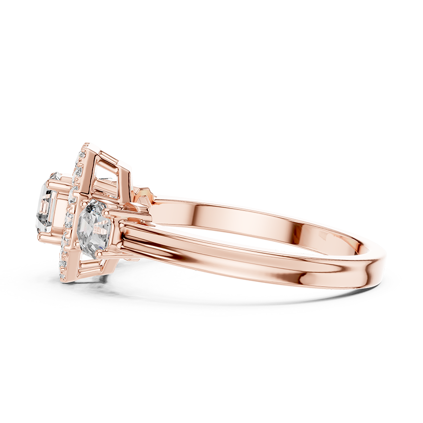 Three-Stone Halo Octagonal Silver Ring