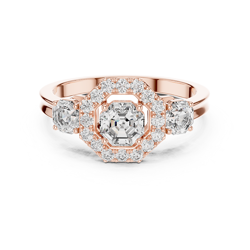Three-Stone Halo Octagonal Silver Ring