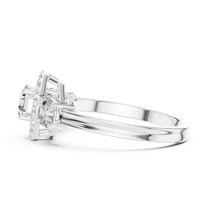 Three-Stone Halo Octagonal Silver Ring