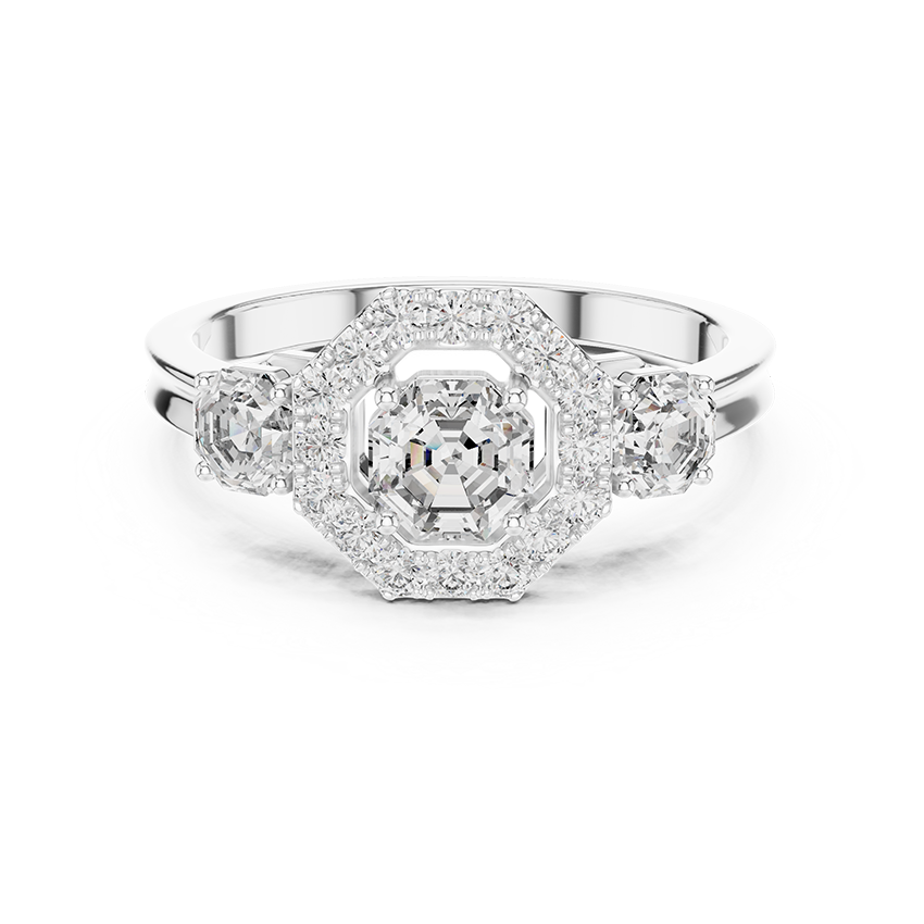 Three-Stone Halo Octagonal Silver Ring
