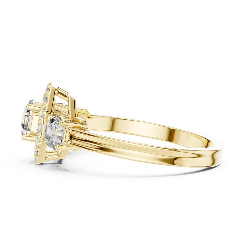 Three-Stone Halo Octagonal Silver Ring